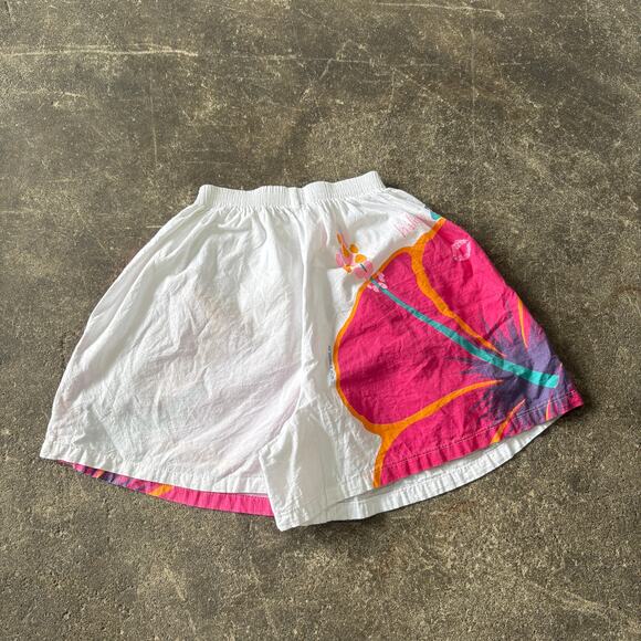 Vintage What a Melon! Shorts Womens M White Hawaiian Hibiskiss Stretch Waist 3" - Picture 4 of 9